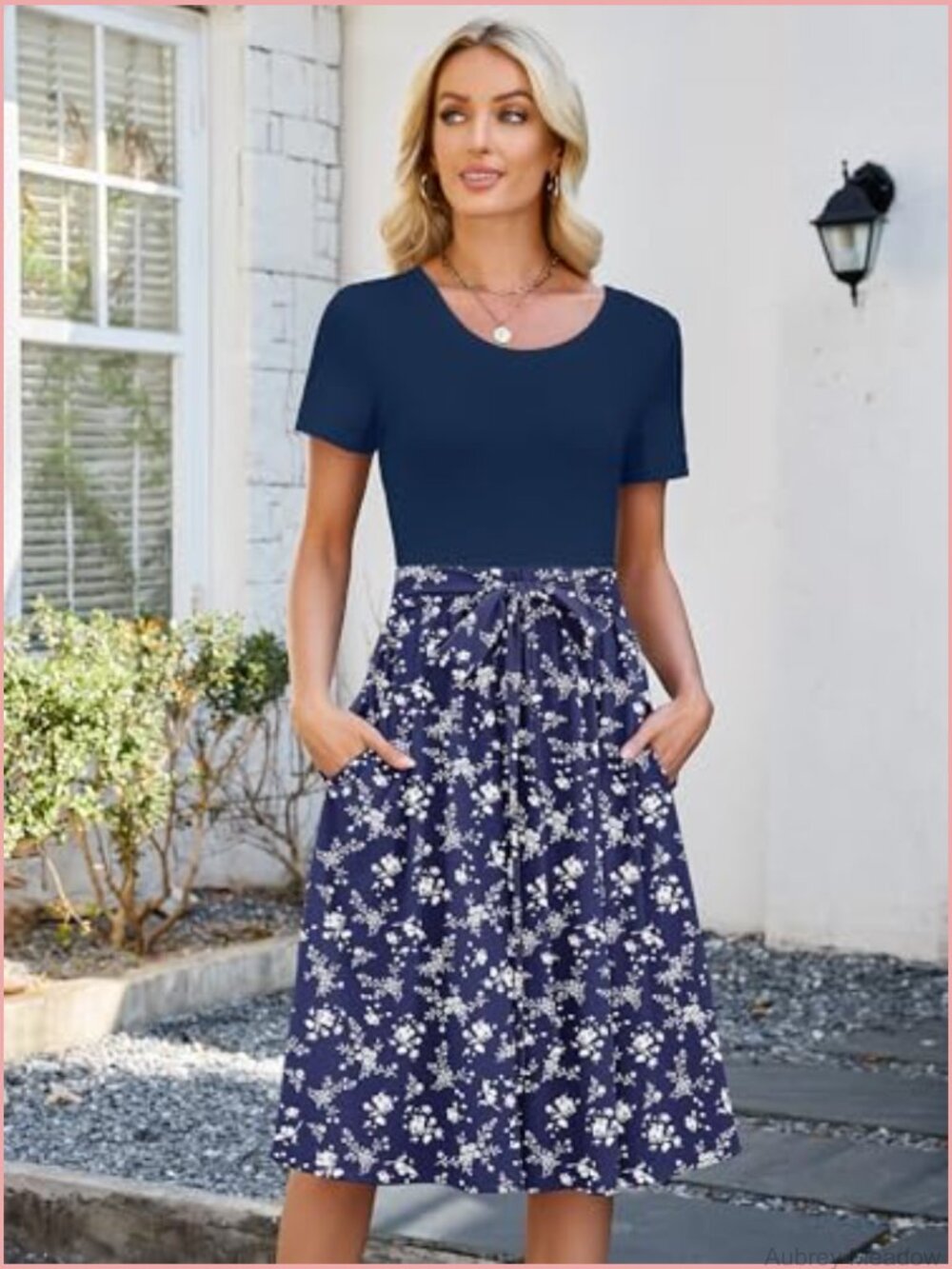 Casual Short Sleeve Midi Dress Crewneck A Line Tiered Flowy Loose Travel Long - Picture 2 of 5
